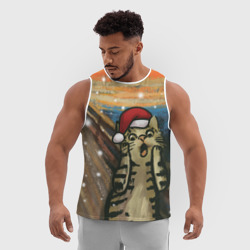 Мужская спортивная майка 3D Кот Крик новогодний в колпаке мем - фото 2