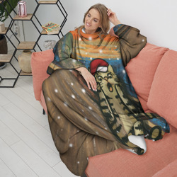 Плед с рукавами Кот Крик новогодний в колпаке мем - фото 2