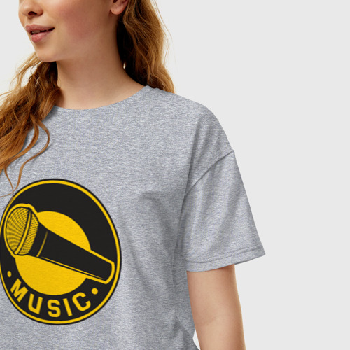 Женская футболка хлопок Oversize Music microphone, цвет меланж - фото 3