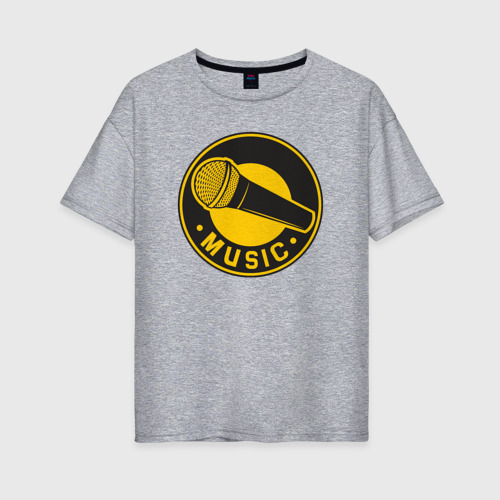 Женская футболка хлопок Oversize Music microphone, цвет меланж
