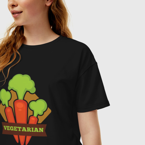 Женская футболка хлопок Oversize Vegetarian life, цвет черный - фото 3