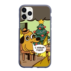 Чехол для iPhone 11 Pro Max матовый This is fine dog meme - с новым годом мем под ёлкой в огне