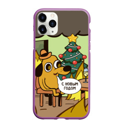 Чехол для iPhone 11 Pro Max матовый This is fine - с новым годом мем под ёлкой 2025