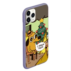 Чехол для iPhone 11 Pro Max матовый This is fine dog meme - с новым годом мем под ёлкой в огне - фото 2