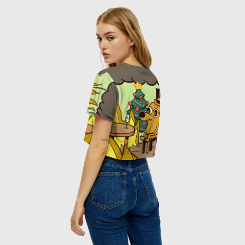 Женская футболка Crop-top 3D This is fine - 2024, цвет 3D печать - фото 5