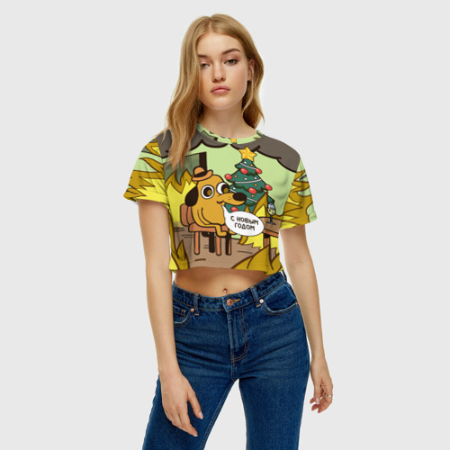 Женская футболка Crop-top 3D This is fine - 2024, цвет 3D печать - фото 3