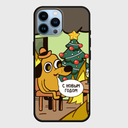 Чехол для iPhone 14 Pro Max This is fine - с новым годом мем под ёлкой 2025