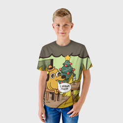 Детская футболка 3D This is fine - с новым годом мем под ёлкой 2025 - фото 2