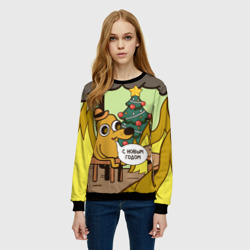 Женский свитшот 3D This is fine - с новым годом мем под ёлкой 2025 - фото 2