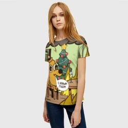 Женская футболка 3D This is fine dog meme - с новым годом мем под ёлкой в огне - фото 2