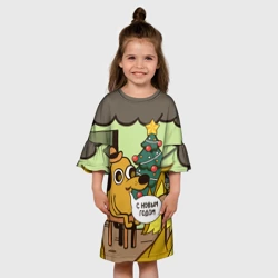 Детское платье 3D This is fine dog meme - с новым годом мем под ёлкой в огне - фото 2