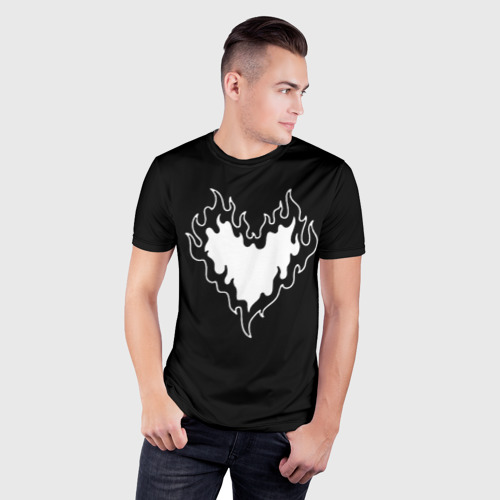 Мужская футболка 3D Slim с принтом Burning heart, фото на моделе #1