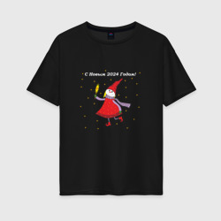 Женская футболка хлопок Oversize Гномик девочка новогодняя