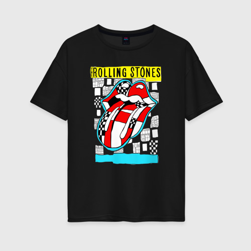 Женская футболка хлопок Oversize The Rolling Stones rock group, цвет черный
