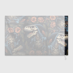 Флаг 3D Скелет динозавра с цветами на черном фоне - фото 2