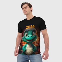 Мужская футболка 3D Зеленый дракон   2024 - фото 2
