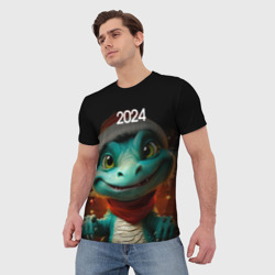 Мужская футболка 3D Милый зеленый   дракон - фото 2