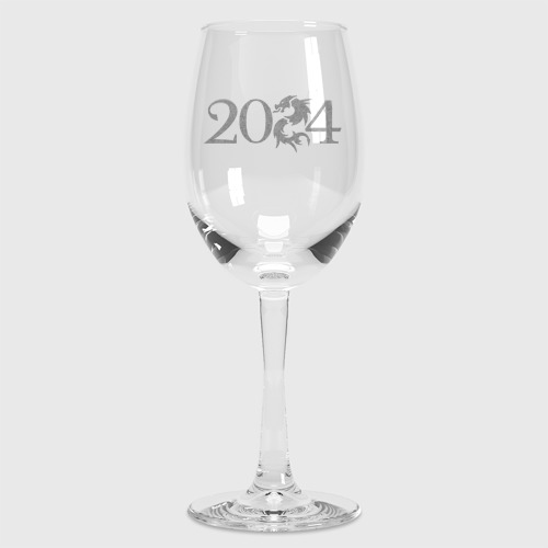 Бокал для вина с принтом Дракон 2024 — Новый год, вид спереди №1