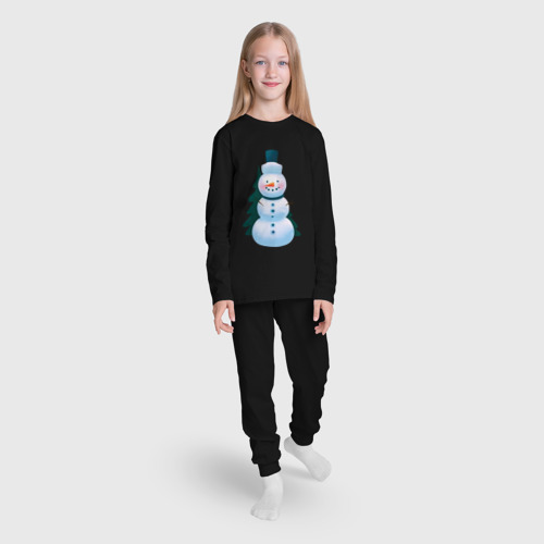 Детская пижама с лонгсливом хлопок Румяный снеговик с ёлкой, цвет черный - фото 5