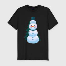 Мужская футболка хлопок Slim Румяный снеговик с ёлкой
