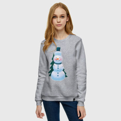 Женский свитшот хлопок Румяный снеговик с ёлкой - фото 2