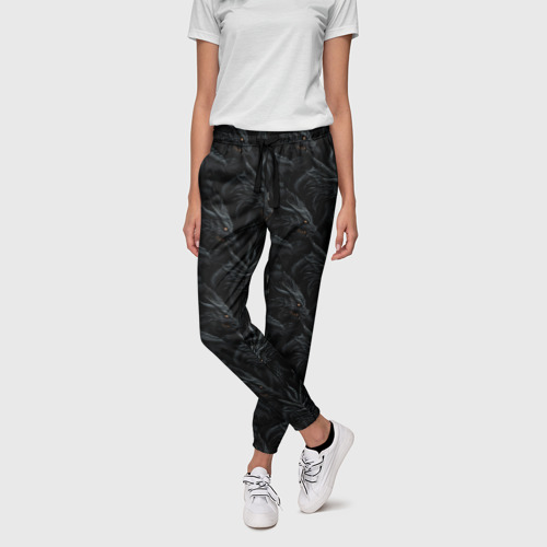 Женские брюки 3D с принтом Черные драконы паттерн, фото на моделе #1