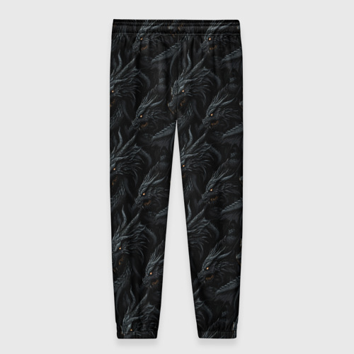 Женские брюки 3D с принтом Черные драконы паттерн, вид сзади #1