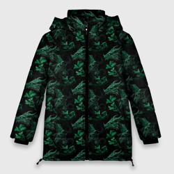 Женская зимняя куртка Oversize Зеленые драконы    паттерн