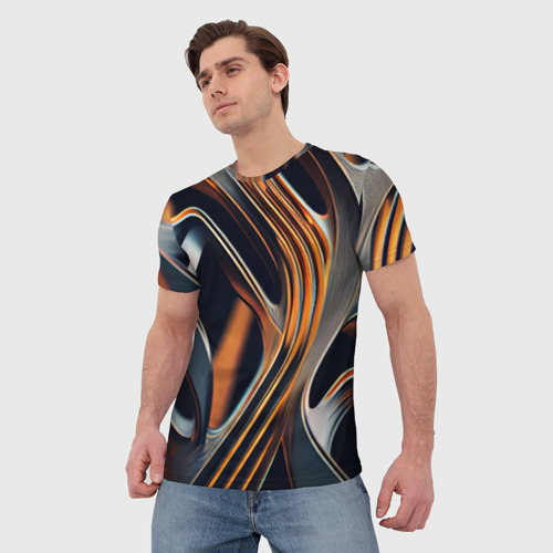 Мужская футболка 3D Слияние красок оранжевого и чёрного абстракция , цвет 3D печать - фото 3