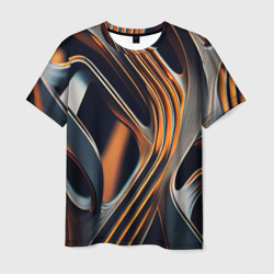 Мужская футболка 3D Слияние красок оранжевого и чёрного абстракция 
