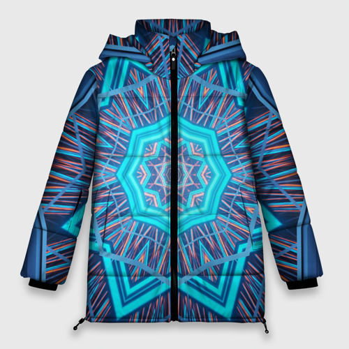 Женская зимняя куртка 3D с принтом Геометрический  орнамент мандалы, вид спереди #2
