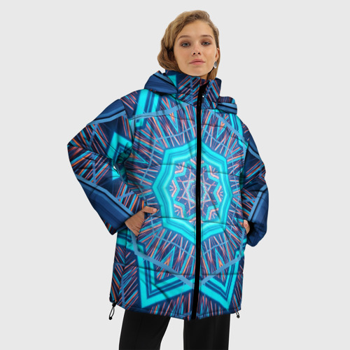 Женская зимняя куртка 3D с принтом Геометрический  орнамент мандалы, фото на моделе #1