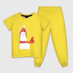 Детская пижама хлопок Лама  - альпака в шапочке и шарфе