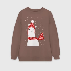 Женский свитшот oversize без начеса хлопок Лама  - альпака в шапочке и шарфе