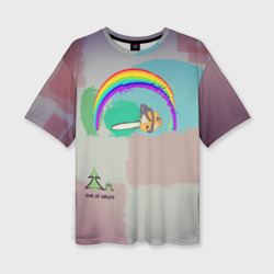 Женская футболка oversize 3D Бензопила рисует радугу