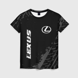 Женская футболка 3D Lexus speed на темном фоне со следами шин вертикально