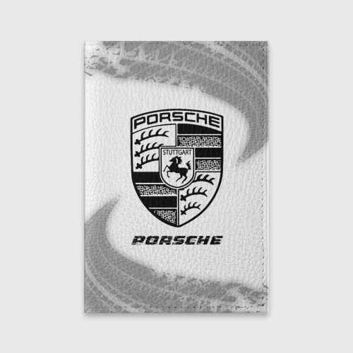 Обложка для паспорта матовая кожа Porsche speed на светлом фоне со следами шин