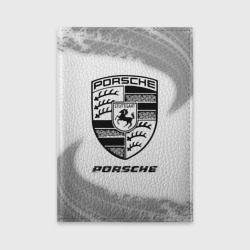 Обложка для автодокументов Porsche speed на светлом фоне со следами шин