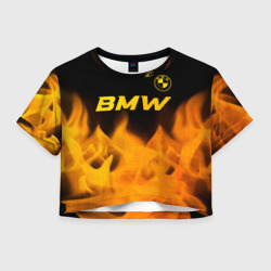 Женская футболка Crop-top 3D BMW - gold gradient посередине