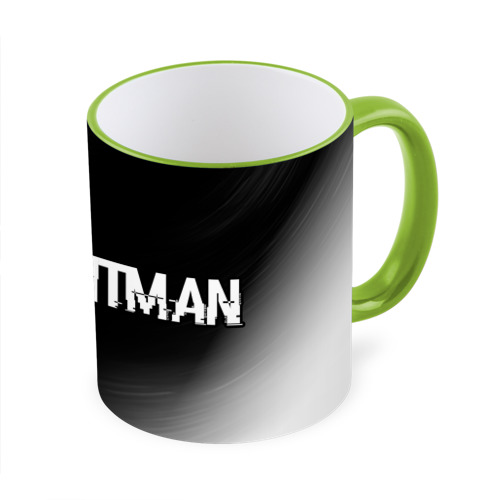 Кружка с полной запечаткой Hitman glitch на темном фоне по-горизонтали, цвет Кант светло-зеленый - фото 3