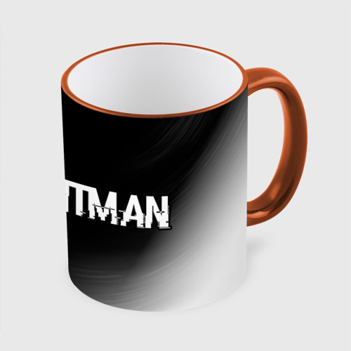 Кружка с полной запечаткой Hitman glitch на темном фоне по-горизонтали, цвет Кант оранжевый - фото 3