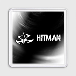 Магнит 55*55 Hitman glitch на темном фоне по-горизонтали