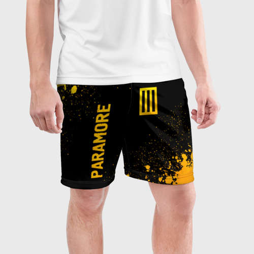 Мужские шорты спортивные Paramore - gold gradient вертикально, цвет 3D печать - фото 3
