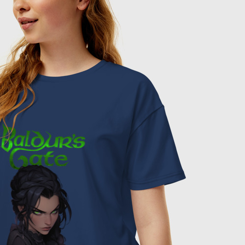 Женская футболка хлопок Oversize Shadowheart - baldur's gate 3 - зеленый, цвет темно-синий - фото 3