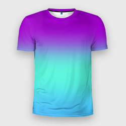 Мужская футболка 3D Slim Фиолетовый бирюзовый голубой неоновый градиент