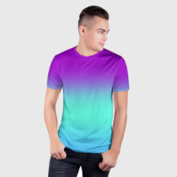 Мужская футболка 3D Slim Фиолетовый бирюзовый голубой неоновый градиент - фото 2