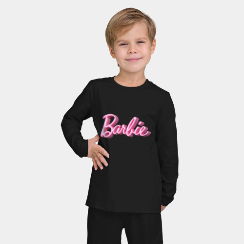 Детская пижама с лонгсливом хлопок с принтом Барби - объемными рукописными буквами, фото на моделе #1