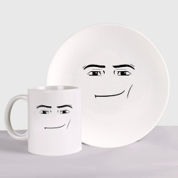 Набор: тарелка + кружка Роблокс лицо мем