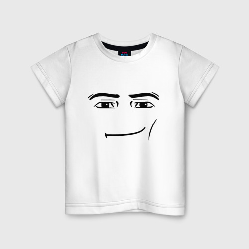 Детская футболка хлопок с принтом Роблокс лицо мем, вид спереди #2
