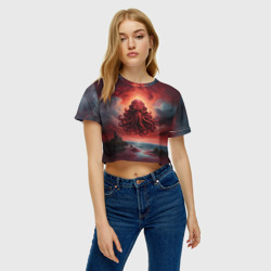 Женская футболка Crop-top 3D Бардовый Ктулху  - фото 2
